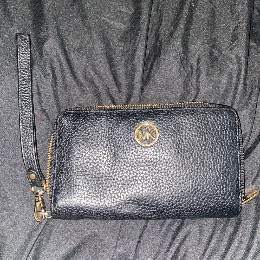 Michael Kors Black Wristlet with Gold Accents